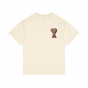 Ami Cream Short Sleeve T-Shirt with Brown Heart 'A' Patch